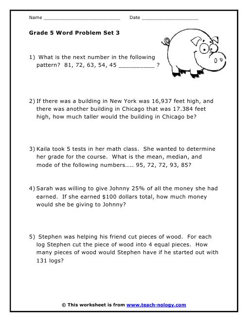 Math Problems For 5th Graders With Answers