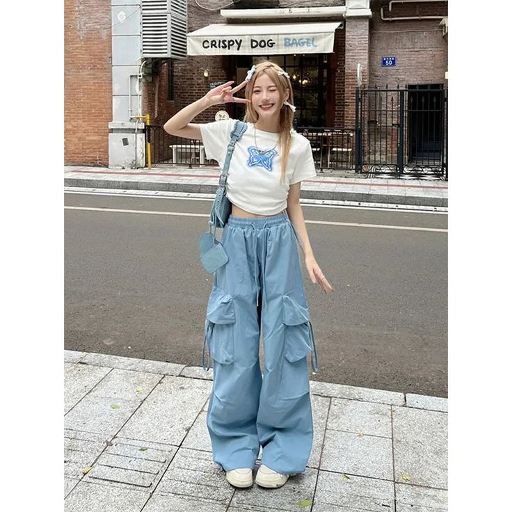 Vevesc Cargo Pants Women Y2K Oversized Sweatpants Streetwear Pockets Wide Leg Joggers Harajuku Korean Blue Baggy Casual Trousers Season: Spring/Summer Waist Type: high Decoration: Pockets Elasticity: High Strecth Fabric Type: Broadcloth Pattern Type: Solid Pant Style: Cargo Pants Material: POLYESTER Fit Type: LOOSE Length: Ankle-Length Pants Y2k Cargo Pants, Sweatpants Streetwear, Oversized Sweatpants, Wide Leg Joggers, Women Y2k, Shorts Sweatpants, Style Cargo, Backless Mini Dress, Linen Pants Women