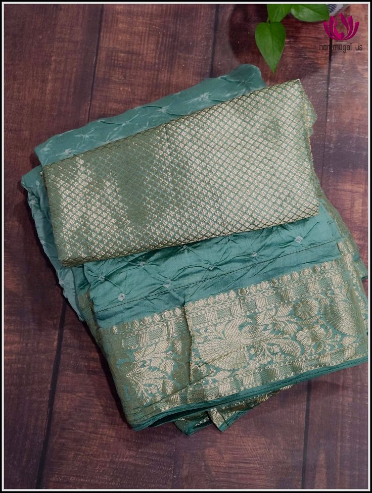 A Beautiful Fusion saree! Tie dyed Bandhani work on Very soft Bhagalpuri silk with kanchi style zari border, a wonderful amalgamation of art on fabric! This pale Green saree is very soft and easy to drape. The unstitched blouse piece comes in brown brocade material. Fall and Pico - Done. Blouse - Unstitched. Please note: Color may vary slightly from the picture. Green Raw Silk Pre-draped Saree With Self Design, Pista Green Raw Silk Pre-draped Saree For Diwali, Traditional Green Chanderi Sharara, Festive Pista Green Banarasi Silk Pre-draped Saree, Pista Green Art Silk Pre-draped Saree For Puja, Pista Green Raw Silk Traditional Wear For Navratri, Traditional Green Raw Silk Sharara, Tussar Silk Pre-draped Saree With Zari Weaving For Puja, Pista Green Silk Traditional Wear For Navratri