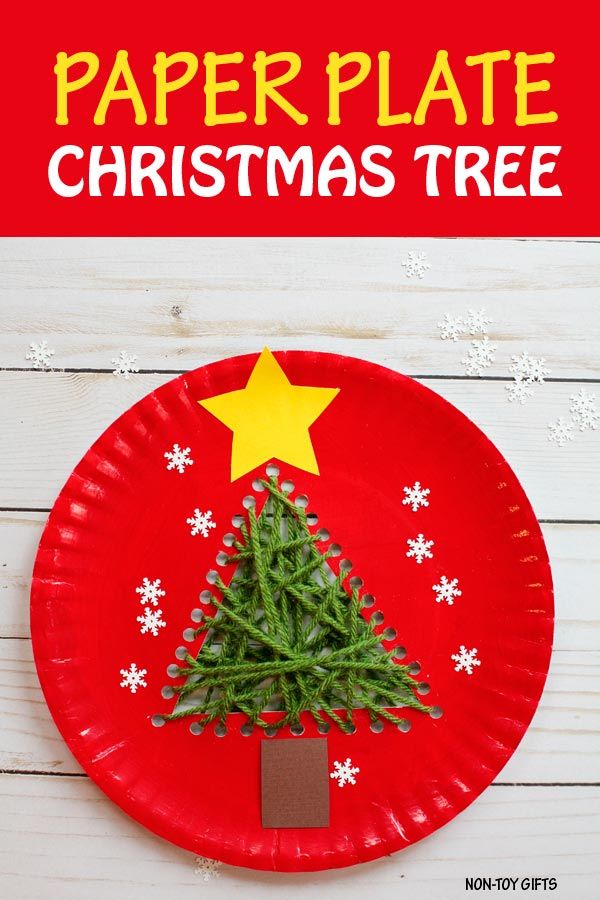 a paper plate christmas tree on a red plate