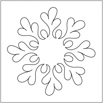 a black and white drawing of an abstract flower with leaves in the center, on a white background