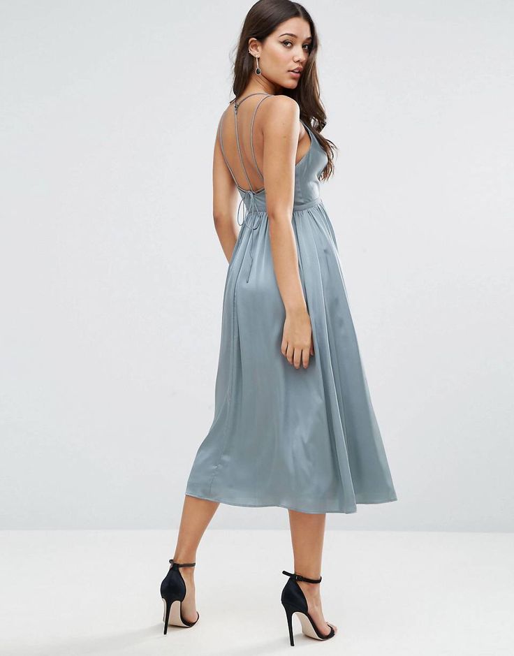 LOVE this from ASOS! Plunging Neckline Prom Dress, Asos Midi Dress, Classical Dress, Braided Dress, Mid Calf Dresses, Party Dresses Online, Calf Length Dress, Camisole Dress, Prom Dress Shopping