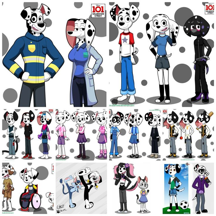 cartoon characters with different poses and expressions for each character in the animated film, dalmatian