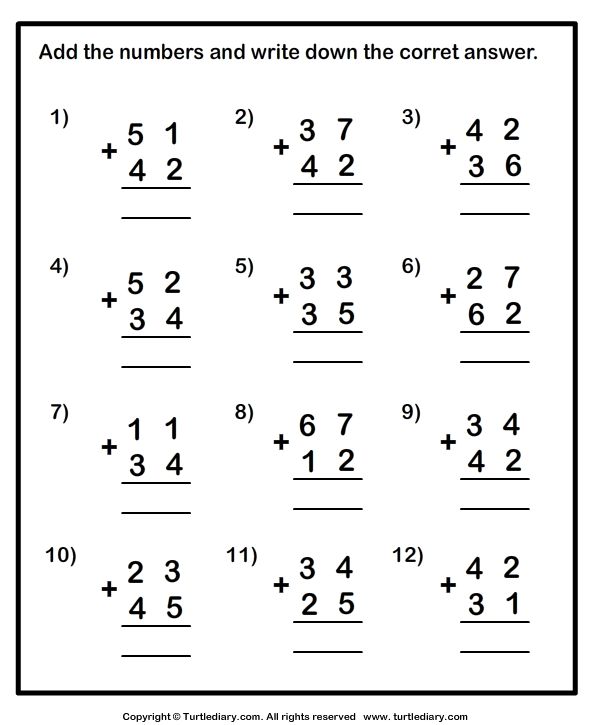 Download and print Turtle Diary's Adding Two Numbers up to Two Digits ...