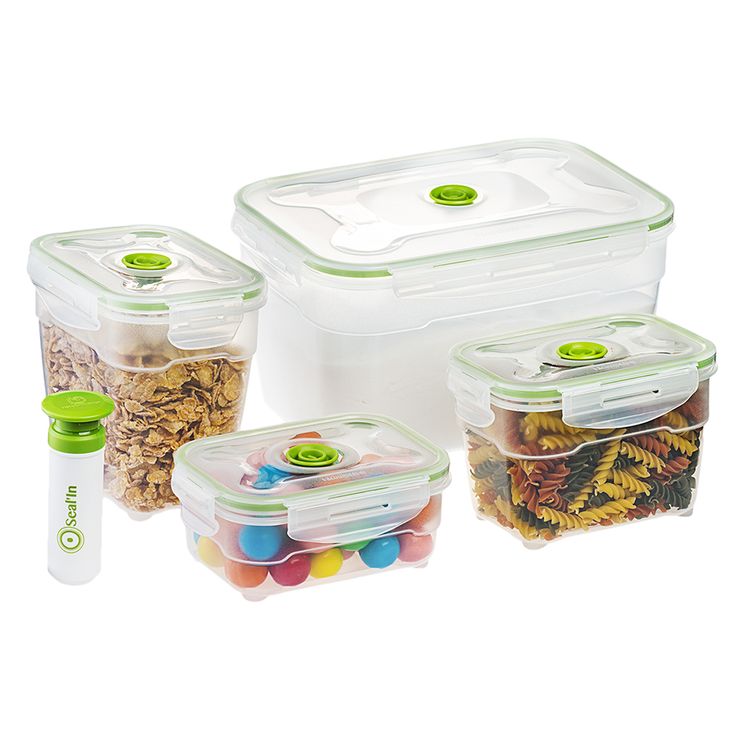 three plastic containers filled with different types of food