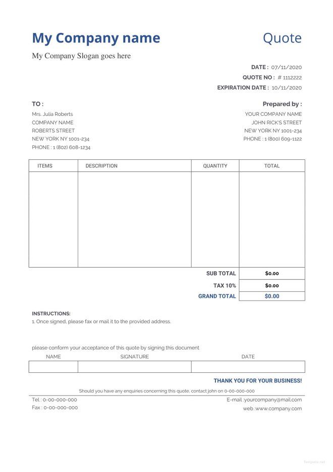 a blank invoice form with the words'my company name '