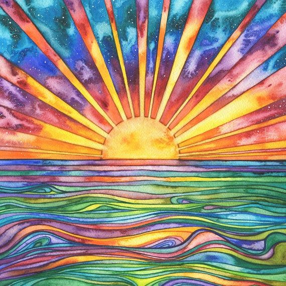 Sun Water Watercolour Print of Original Painting Sunset - Etsy | Sun ...