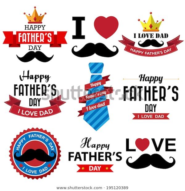 father's day badges with mustaches, hearts and ribbons for greeting ...