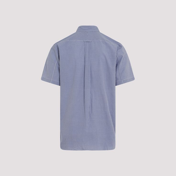 Junya Watanabe Blue Cotton Patchwork Shirt. Blue Cotton, Patchwork design, classic collar, short sleeves, front button fastening, straight hem, regular fit. Navy Relaxed Fit Collared Short Sleeve Shirt, Navy Collared Short Sleeve Shirt With Relaxed Fit, Traditional Fit Short Sleeve Tops For Summer, Classic Short Sleeve Tops With Welt Pockets, Classic Button-up Short Sleeve Shirt With Placket, Classic Cotton Formal Short Sleeve Shirt, Modern Short Sleeve Shirt For Workwear, Modern Short Sleeve Shirt For Work, Navy Polo Collar Shirt For Work