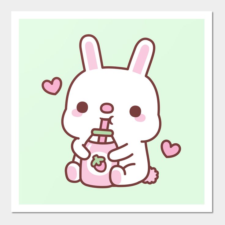 a rabbit holding a baby bottle with hearts on it's chest and drinking milk