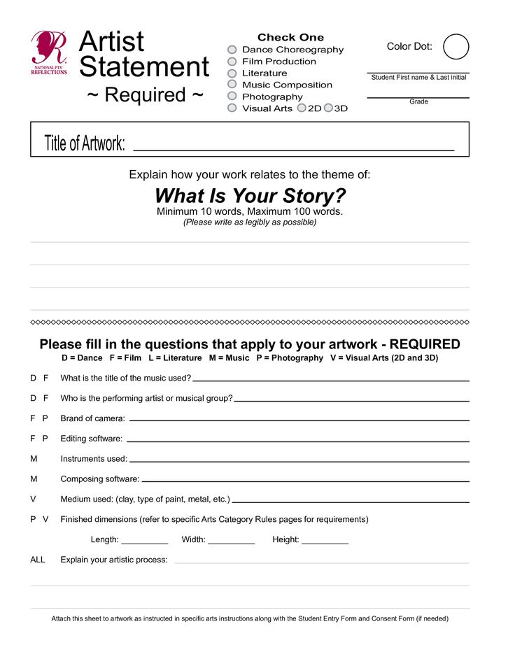 the worksheet for an artist's statement on what is your story?