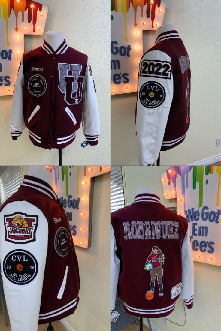 Celebrate your University Prep High School athlete, scholar, or cheerleader’s Varsity achievements with a custom Letterman Jacket personalized by the embroidery pros at WeGotEm Tees! CIF Certified, family-owned and operated since 1984 and now with two locations, in Apple Valley and Upland to serve all of So Cal! #Chenille #Patches #LetterJacket #WeGotEmTees #Letterman #Jackets #School #TeamSpirit #VarsityJacket High School Letterman Jacket, Letterman Jacket Ideas, High School Athlete, Custom Letterman Jacket, Senior Jackets, Varsity Jacket Outfit, Chenille Patches, Varsity Letterman Jackets, College Jackets