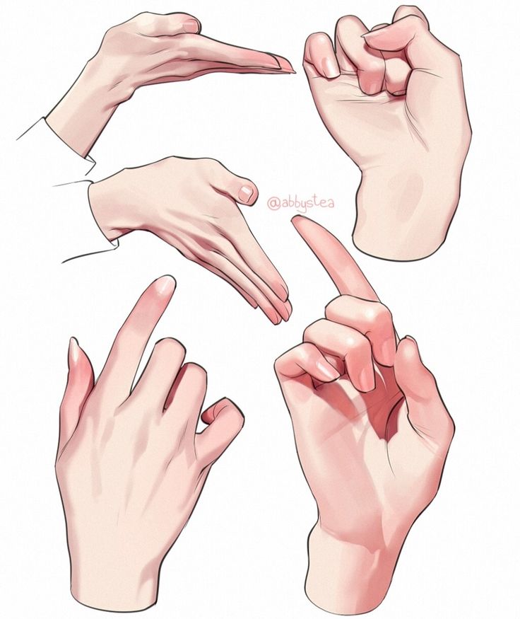 four different hands pointing at each other