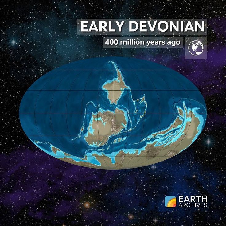 an image of the earth in space with text that reads early devonian 40 million years ago