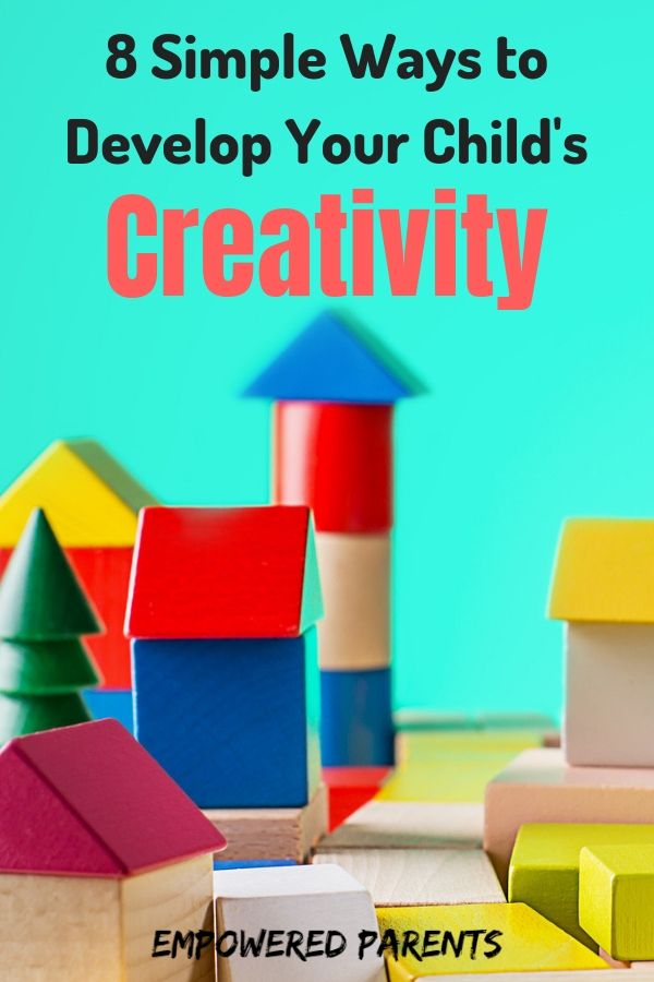 colorful wooden blocks with the words 8 simple ways to develop your child's creativity