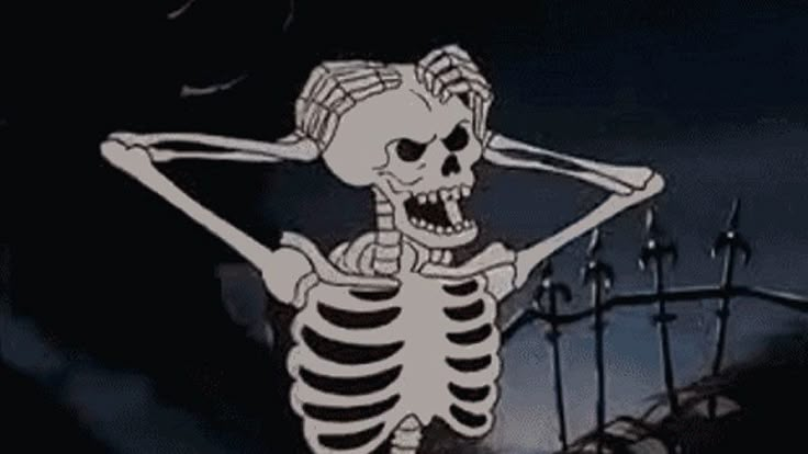 a cartoon skeleton holding a knife in its hand