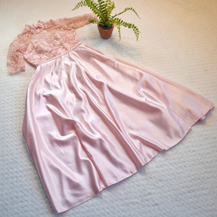 A Beautiful Mandarin Collar Dress. Floor Length Soft Satin Perfect For Evening Dress Or Bridesmaids Tea-length Satin Wedding Dress, Pink A-line Party Bridesmaid Dress, Bridesmaid Dress With Full Skirt For Prom Season, Full Skirt Dress For Wedding Guest, Pink A-line Satin Dress For Party, Knee-length Bridesmaid Dress For Wedding Guest, Knee-length Satin Dress For Wedding And Prom Season, Elegant Two-piece Dress For Wedding And Prom, Pink A-line Evening Dress For Wedding Guest