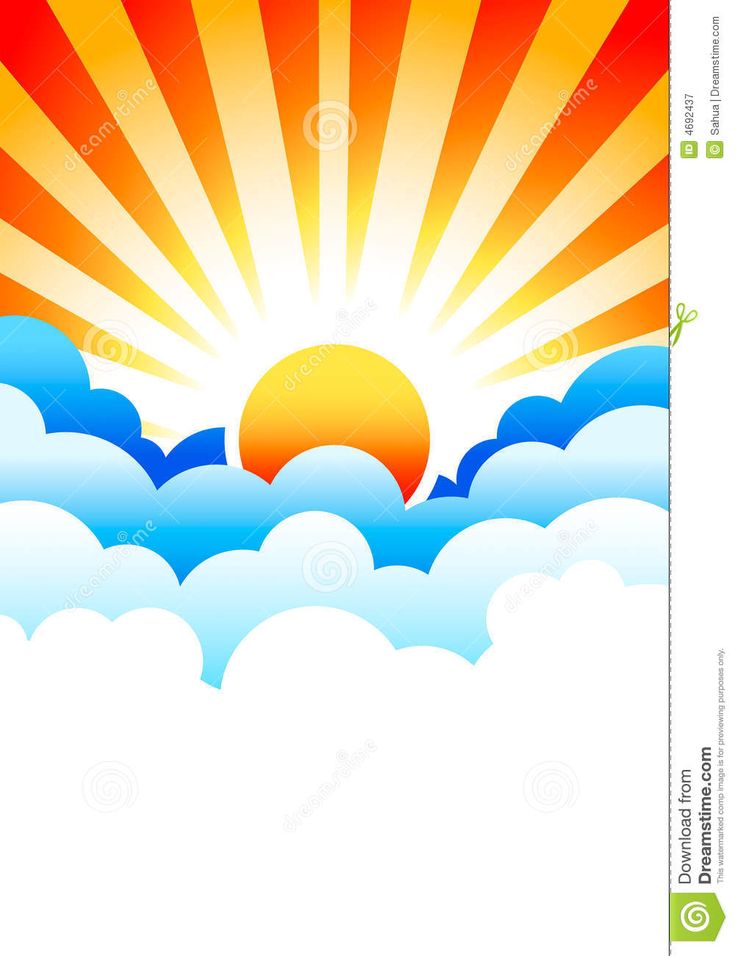 the sun is shining brightly in the sky above some clouds and blue, red, yellow and orange colors