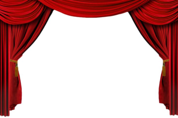 an open red curtain with gold trim on it's sides and the curtains are closed