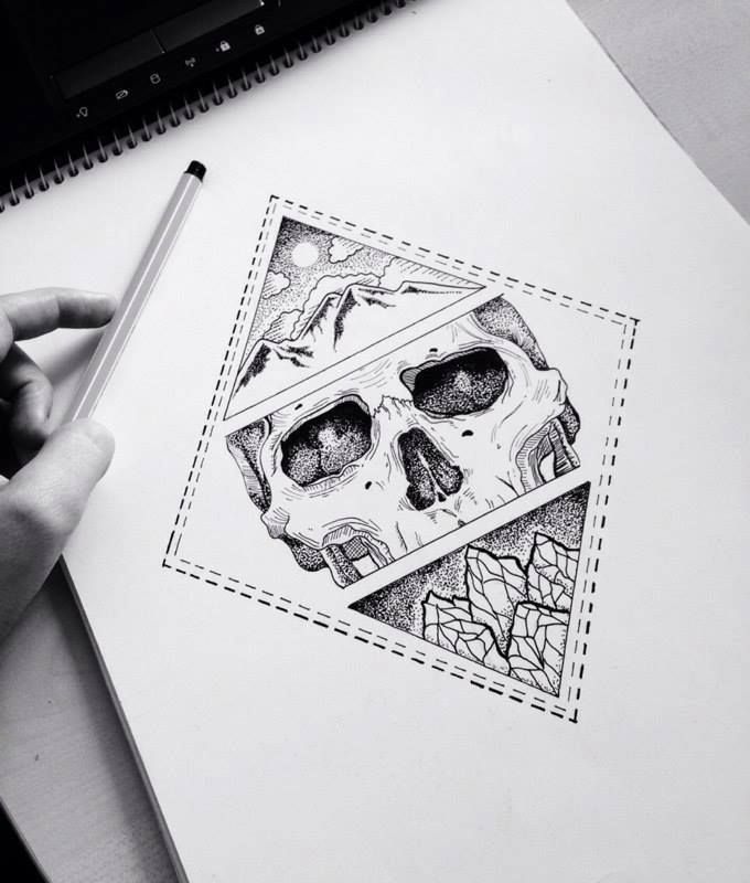 a drawing of a skull with glasses on it's face in the middle of a notebook