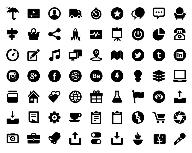 black and white icons are shown on a white background, including the symbols for different types of