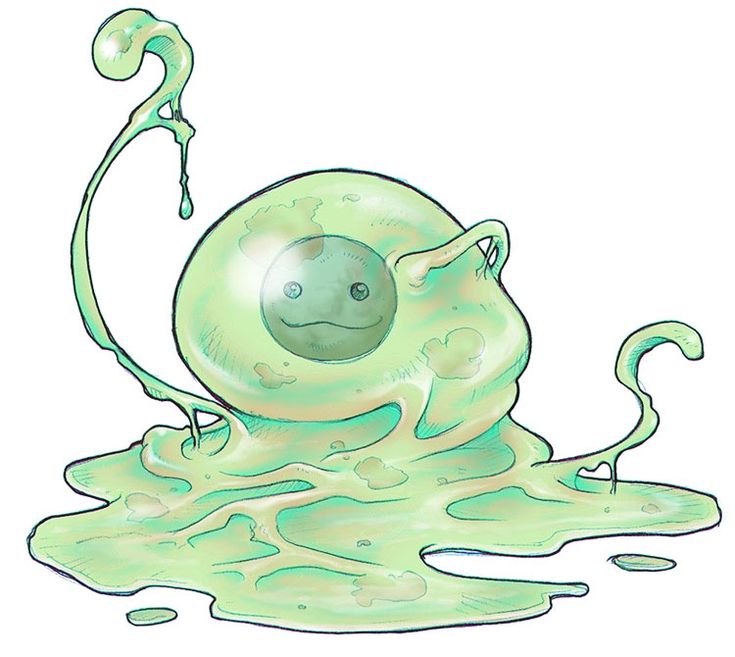 an illustration of a green ball floating in the water with its arms out and eyes closed