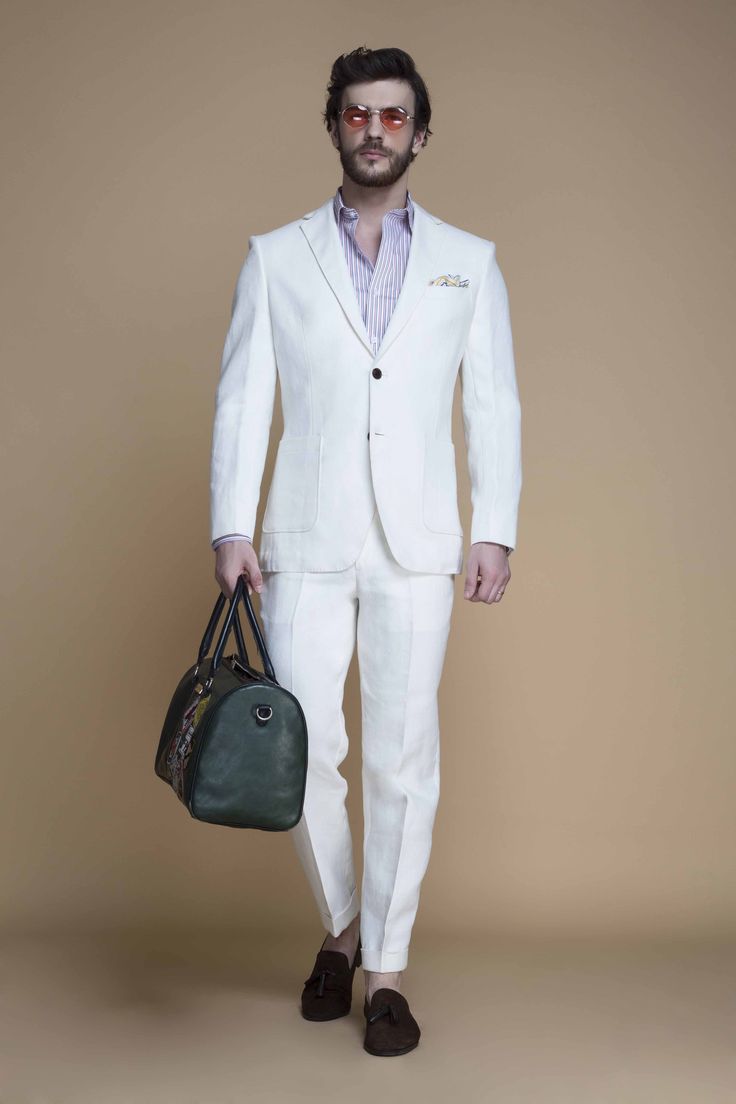 Being perfectly well-dressed gives one a tranquillity that no religion can bestow. This mantra belongs to Ralph Emerson, the American Philosopher and a thought which closely resonates with this Off White Linen Suit. Cut from lightweight linen, the suit is perfect for summer weddings and it is every bit as comfortable as it looks. Made from handpicked luxurious Belgian Linen the suit embodies luxury and comfort. Made from the fibers of the flax plant, the fabric is very absorbent. #linensuit Suit Editorial, Mens White Suit, The Kingsman, White Linen Suit, Flax Plant, White Suit, Cool Summer Outfits, Suits Men, Mens Fashion Classy