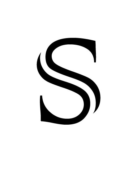 the letter s is shown in black and white