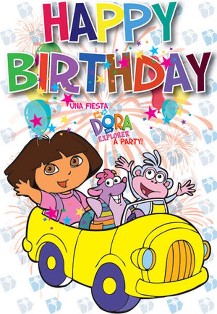 dora birthday card with dora and friends in the car