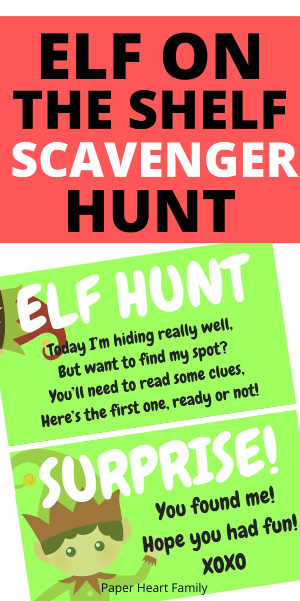 an advertisement for the elf on the shelf scavenger hunt