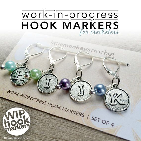 four different types of earrings with the words work - in - progress hook markers on them