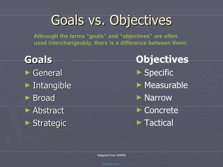 two different types of goal and objective in a business plan, with the words goals on each