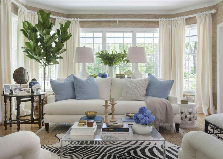 a living room filled with furniture and a zebra print rug on top of a hard wood floor