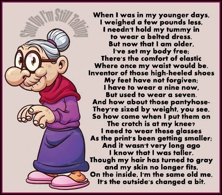 an old woman with glasses and a scarf on her head is standing in front of a poem