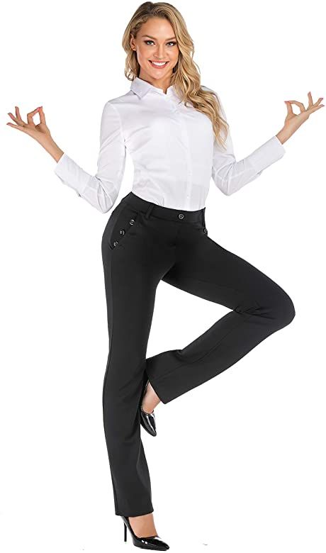 Classy Dress Pant Yoga Pants with Working Front Pockets and Ultra-Soft Poly-Spandex Material, Available in Tapered Crop and Full-Length Straight Leg Fits (WO-B, L) at Amazon Women’s Clothing store Yoga Dress Pants, Baggy Pants Women, Work Slacks, Chic Office Outfit, Dress Pants For Women, Biggest Elephant, Yoga Dress, Elephant Pants, Rocker Chic