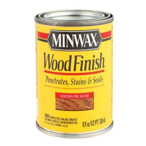 a can of wood finish on a white background