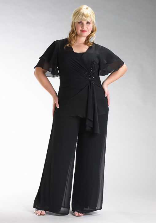 plus+size+women's+clothing | Cocktail Pant Suits in Plus Size | Fashion Pluss Formal Pant Suits For Women, Plus Size Wedding Dress Short, Dressy Pant Suits, Plus Size Pant Suits, Mother Of The Bride Suits, Bride Suit, Short Sleeve Wedding Dress, Dress Pant Suit, Mother Of The Bride Outfit