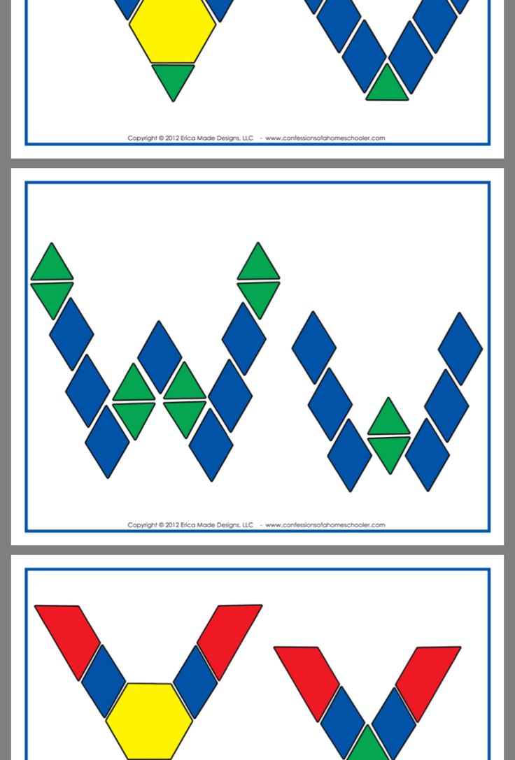 three different colored shapes are shown in the same pattern