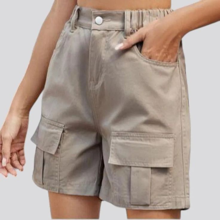 Add a pop of colorful to your summer wardrobe with our women's color cargo jean shorts from the 2024 Summer Collection.Distinctive Features: Fashion Forward: These cargo jean shorts are the epitome of chic, adding a touch of street vibe style to any outfit. Bold Color Palette: Drenched in a palette inspired by safari and elevated-rise fashion, these shorts are an ode to the season. Straight Leg Cut: Embrace the straight leg fit of these shorts that flatters any body type and adds a touch of sophistication. Safari-Inspired Cargo Pockets: The cargo pockets add a touch of utility and style, perfect for storing your essentials while on-the-go. Zippers and Buttons: The zipper and button closures add a touch of detail and make these shorts easy to put on and take off. Rubber Closure: The rubber Cargo Jean Shorts, Bold Color Palette, Shorts For Women, Khaki Color, Cargo Jeans, Bold Color, Color Khaki, Woman Colour, Summer Wardrobe