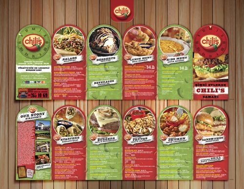 an image of a restaurant menu with different food items on the front and back pages