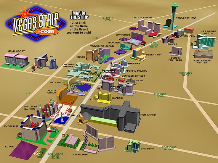 a map of vegas strip with all its attractions