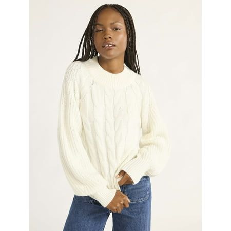 Classic style reigns supreme with Free Assemblys Mock Neck Sweater. This timeless, ultra-soft cable knit sweater defies trends and feels right with everything from your favorite jeans for a casual outfit of the day to midi skirts for a night out. Its an easy add-on to your sweater collection and is sure to be the one you wear on repeat all season long. Only at Walmart. Size: S.  Color: Off-White.  Gender: female.  Age Group: adult. Womens Turtleneck, Cable Sweater, Sweater Collection, Mock Neck Sweater, On Repeat, Baddie Outfits Casual, Turtleneck Sweater, Mock Neck, Favorite Jeans