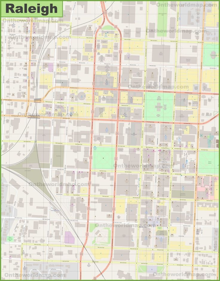 a map of the city of raleigh, with roads and streets marked in red on it