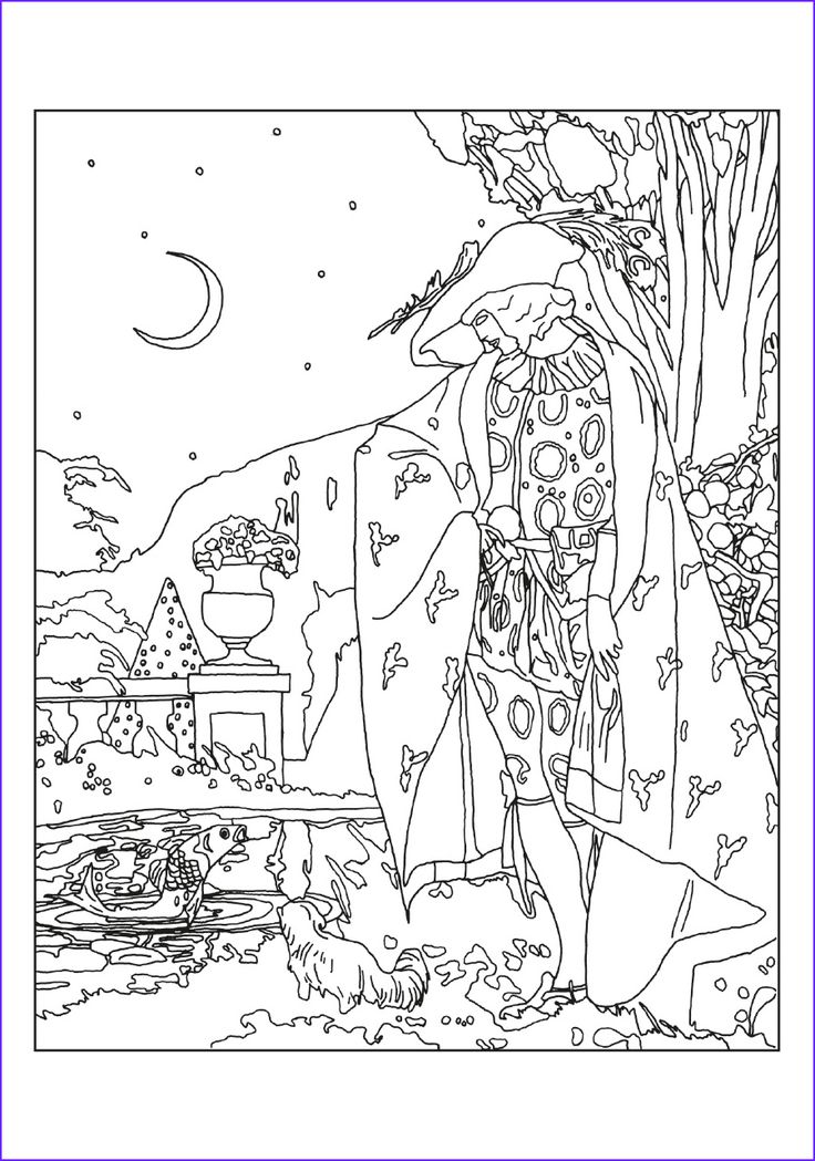 a coloring page with a woman in the woods