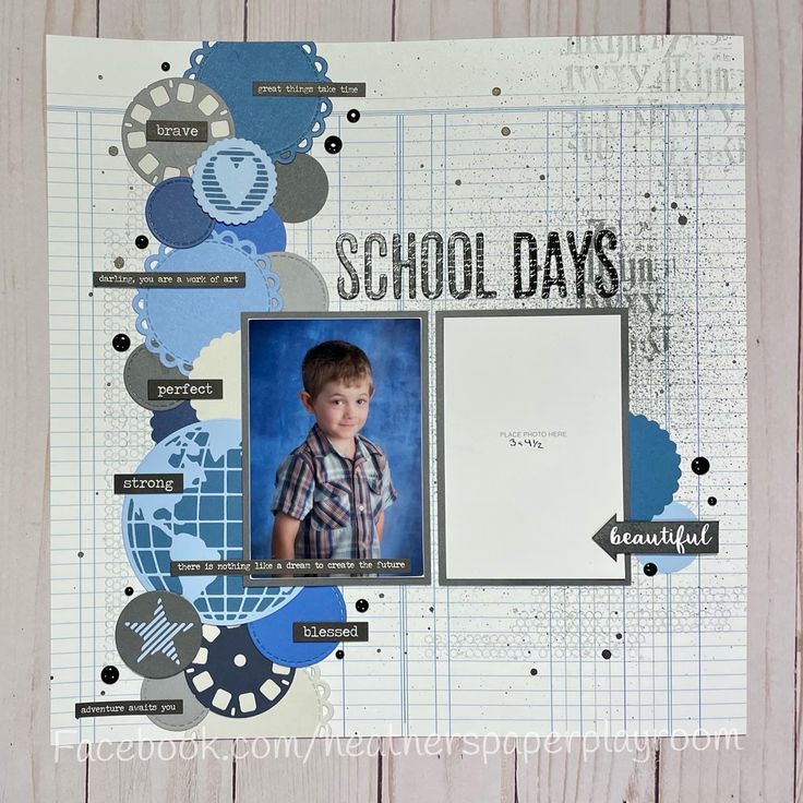 a scrapbook page with an image of a boy