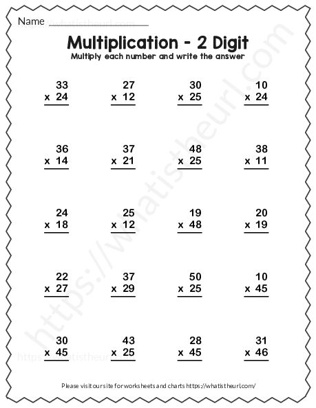 Double Digit Multiplication Worksheet with Answer Key – Exercise 10 ...