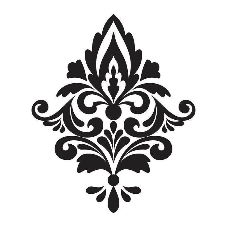 a black and white image of an ornate design on a gray background, with the word's name below it