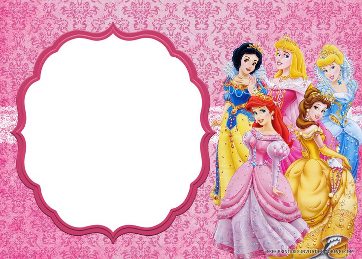 an image of princesses in pink with a white frame for the text on it