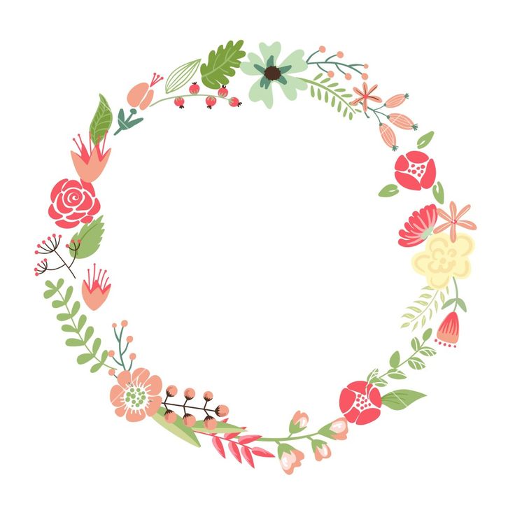 a floral wreath with leaves and flowers around it