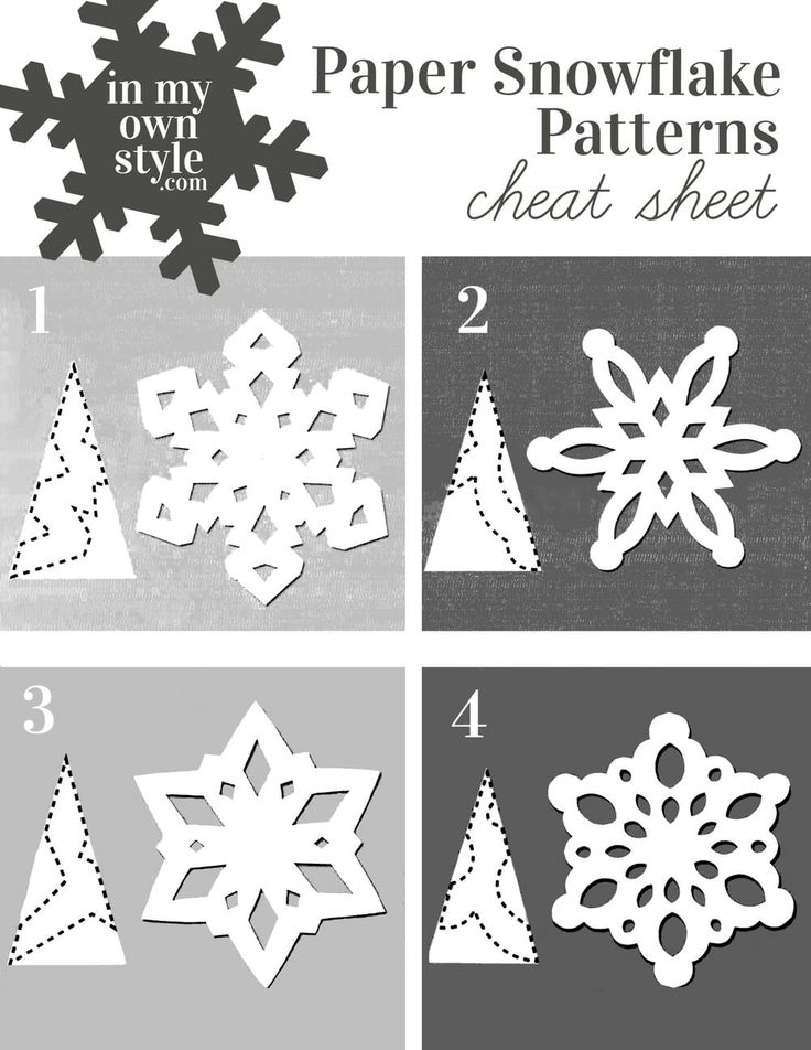 paper snowflake patterns for christmas trees and other holiday decorations, including one that has been cut out